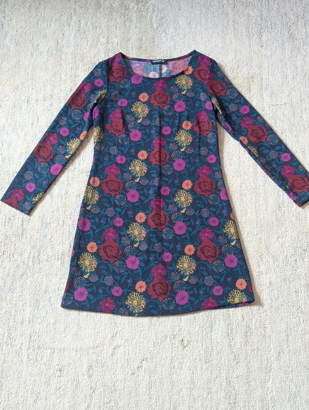American Apparel Floral Print Long Sleeve A-line Mini Dress Size L